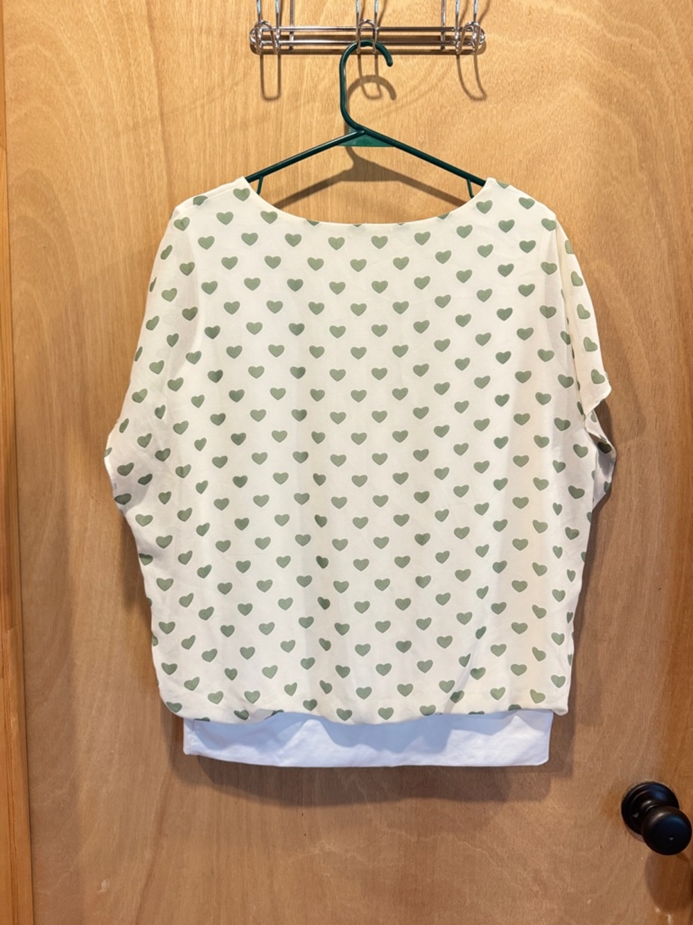 Cream Top with Sage Green Heart Print